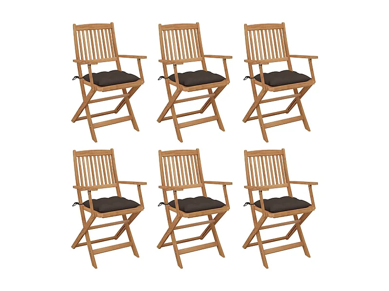 Conjunto de 6 sillas de jardín plegables con cojines de madera de acacia