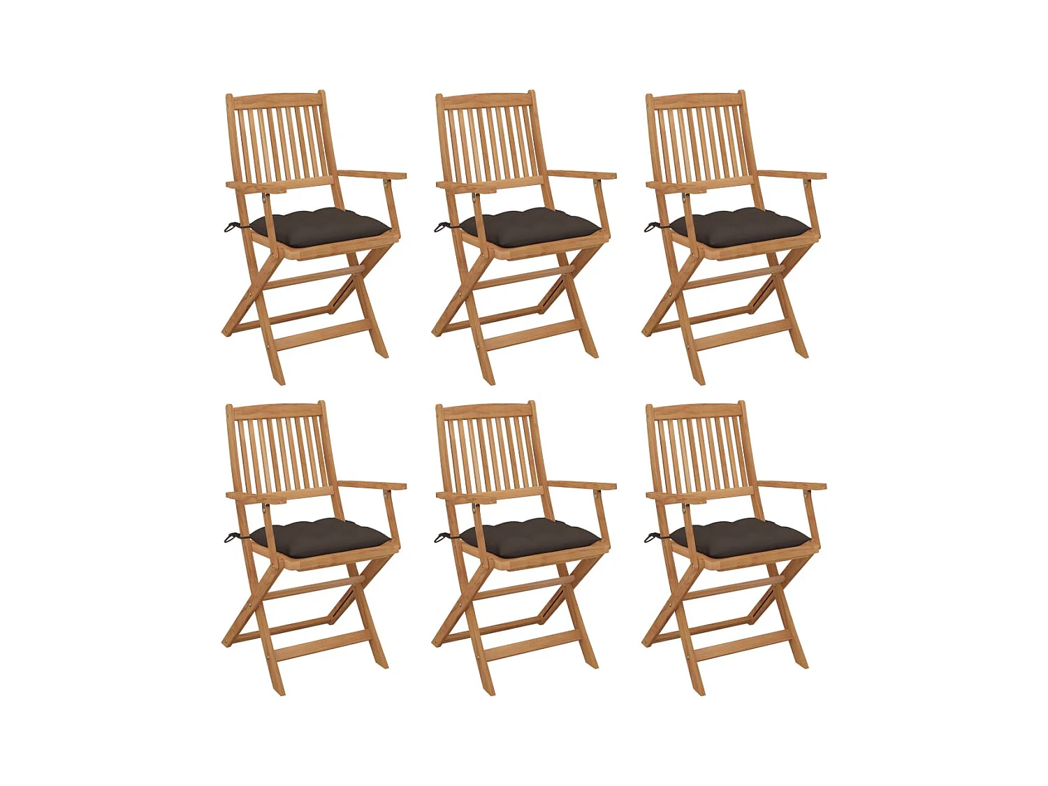 Chaises pliables de jardin lot de 6 avec coussins Bois d'acacia