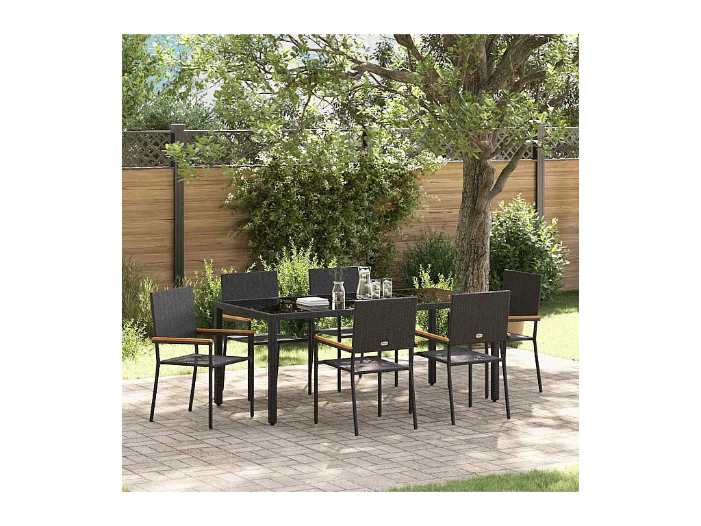 Ensemble de salle à manger pour jardin 7 pcs Noir