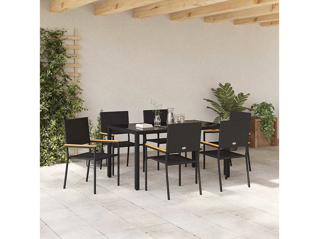 Ensemble de salle à manger pour jardin 7 pcs Noir