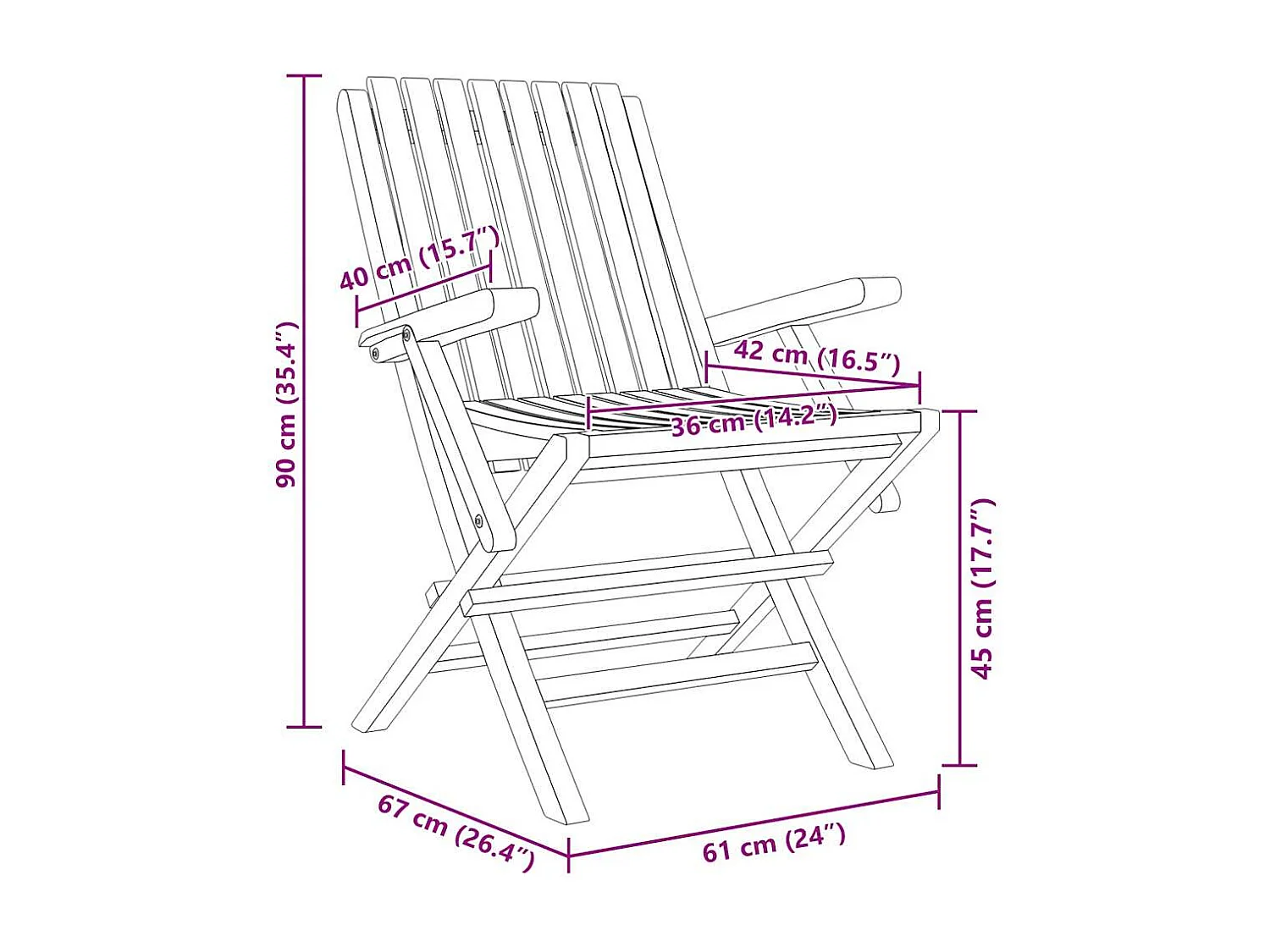 Chaises de jardin pliantes lot de 2 61x67x90cm bois massif teck