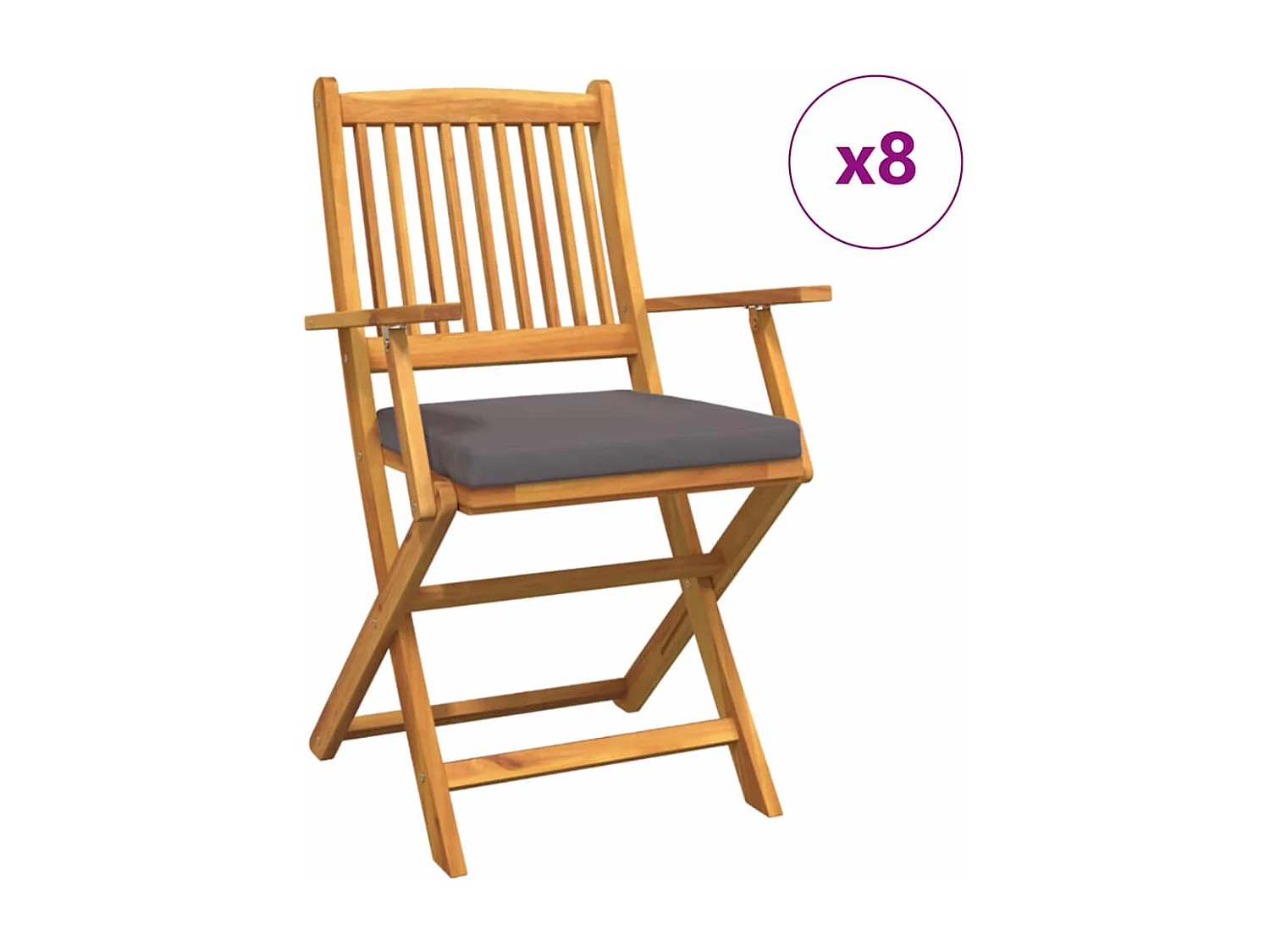 Vouwstoel 8 stuks Grijs 49 x 57,5 x 92 cm Massief acaciahout