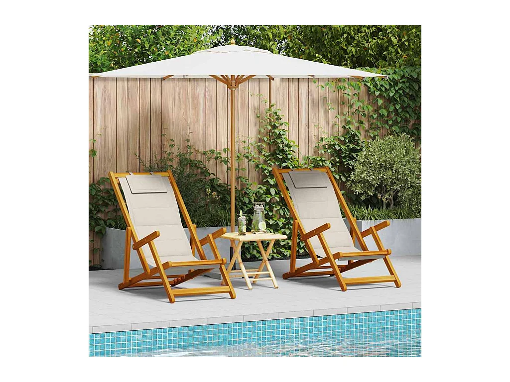 Chaise de plage avec coussin 2 pcs Marron 61.5 x 123 x 82cm