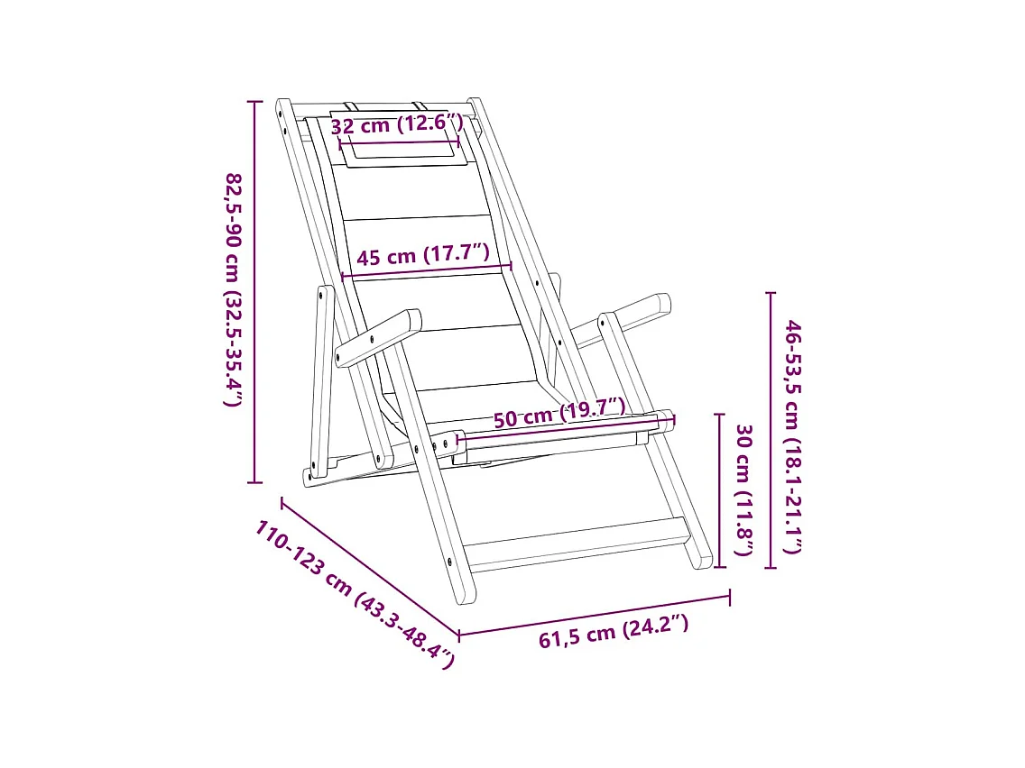 Chaise de plage avec coussin 2 pcs Marron 61.5 x 123 x 82cm