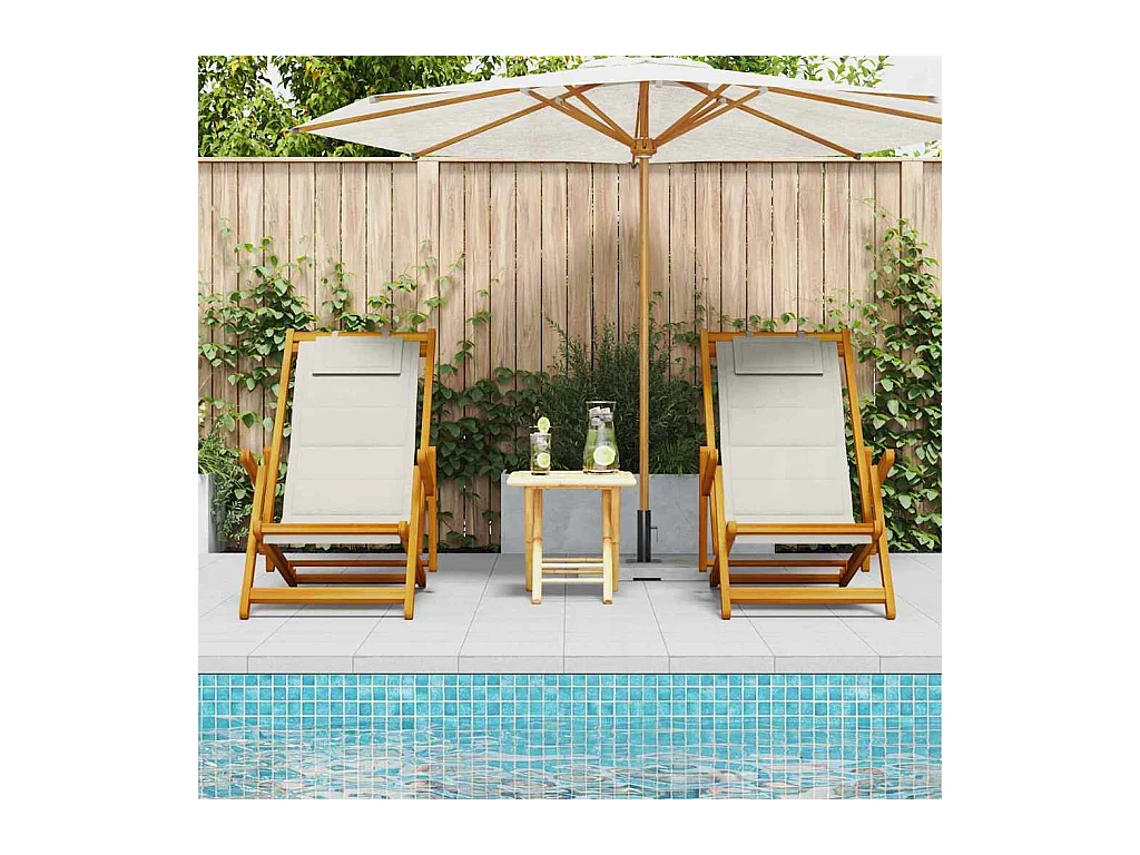 Chaise de plage avec coussin 2 pcs Marron 61.5 x 123 x 82cm