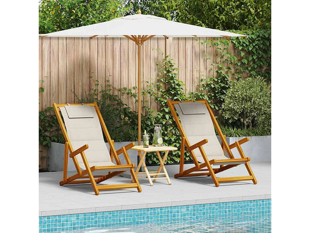 Chaise de plage avec coussin 2 pcs Marron 61.5 x 123 x 82cm