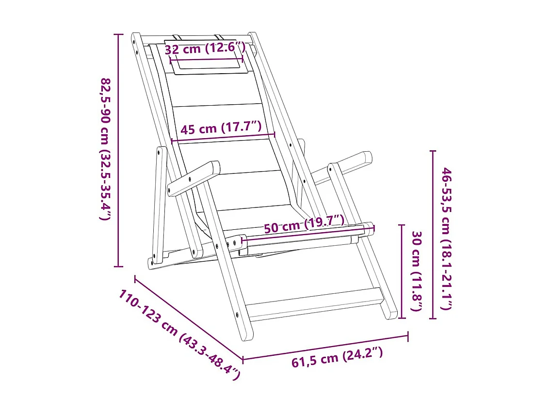 Chaise de plage avec coussin 2 pcs Marron 61.5 x 123 x 82cm
