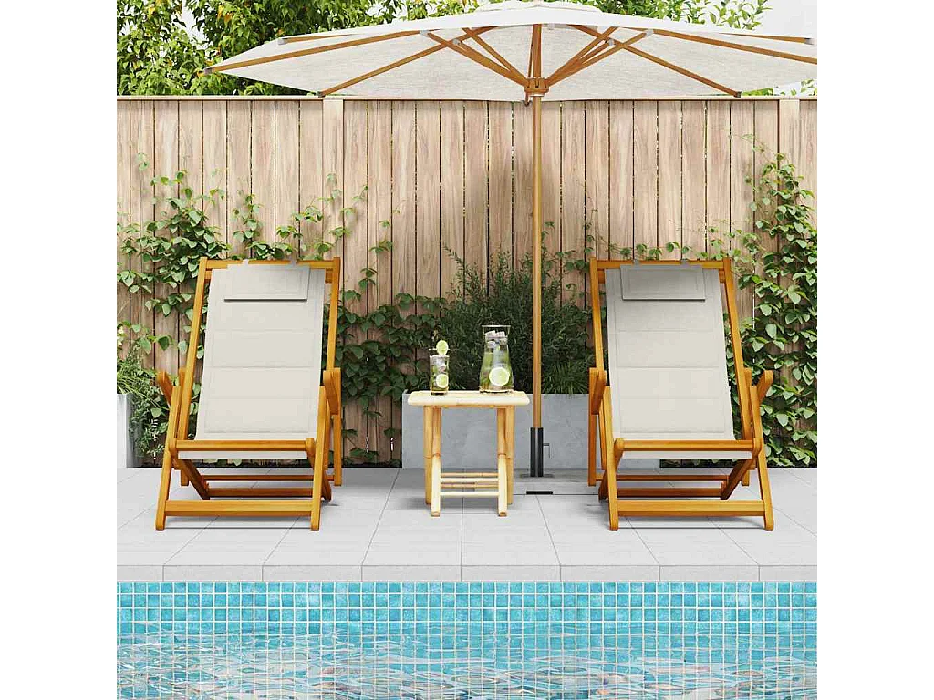 Chaise de plage avec coussin 2 pcs Marron 61.5 x 123 x 82cm