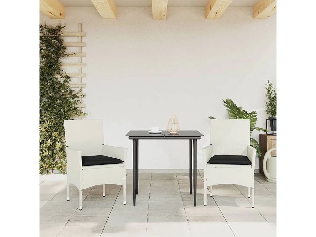 Tuinstoelen met kussens, set van 2, wit, geweven hars