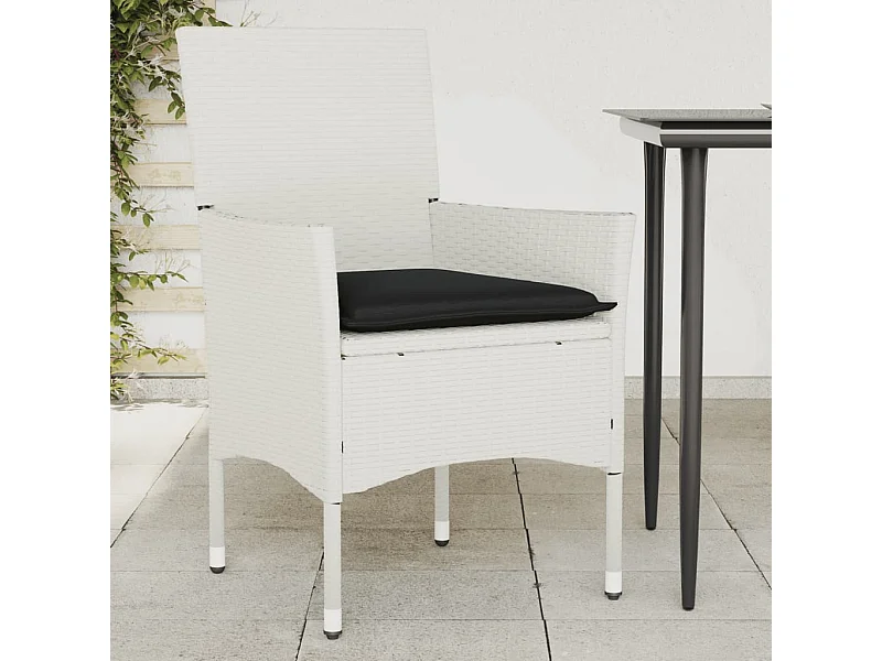 Chaises de jardin avec coussins lot de 2 blanc résine tressée