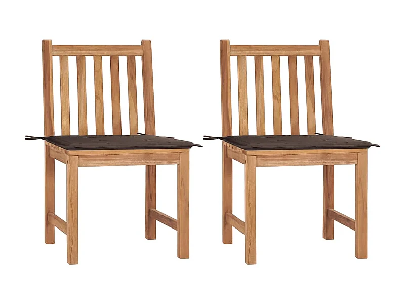 Chaises de jardin lot de 2 avec coussins Bois de teck massif