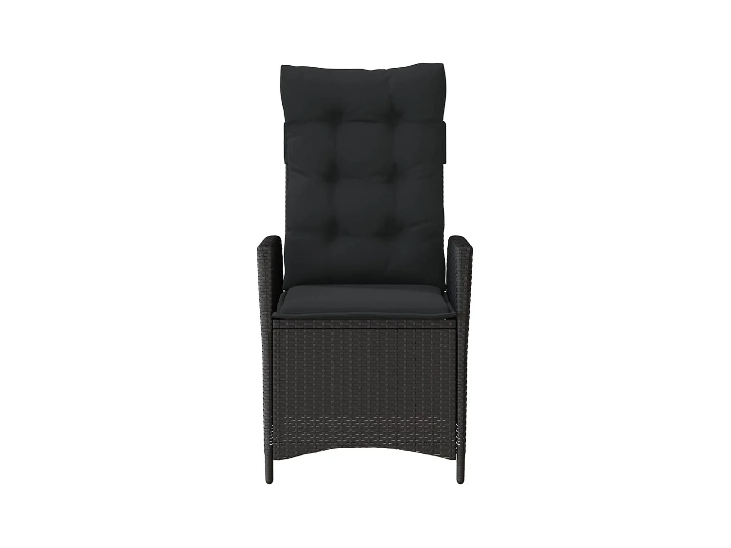 Silla de jardín reclinable con cojines de mimbre negro