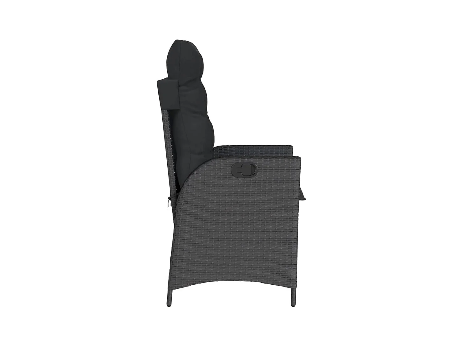 Silla de jardín reclinable con cojines de mimbre negro