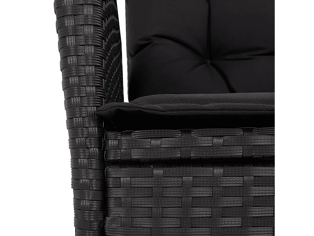 Silla de jardín reclinable con cojines de mimbre negro
