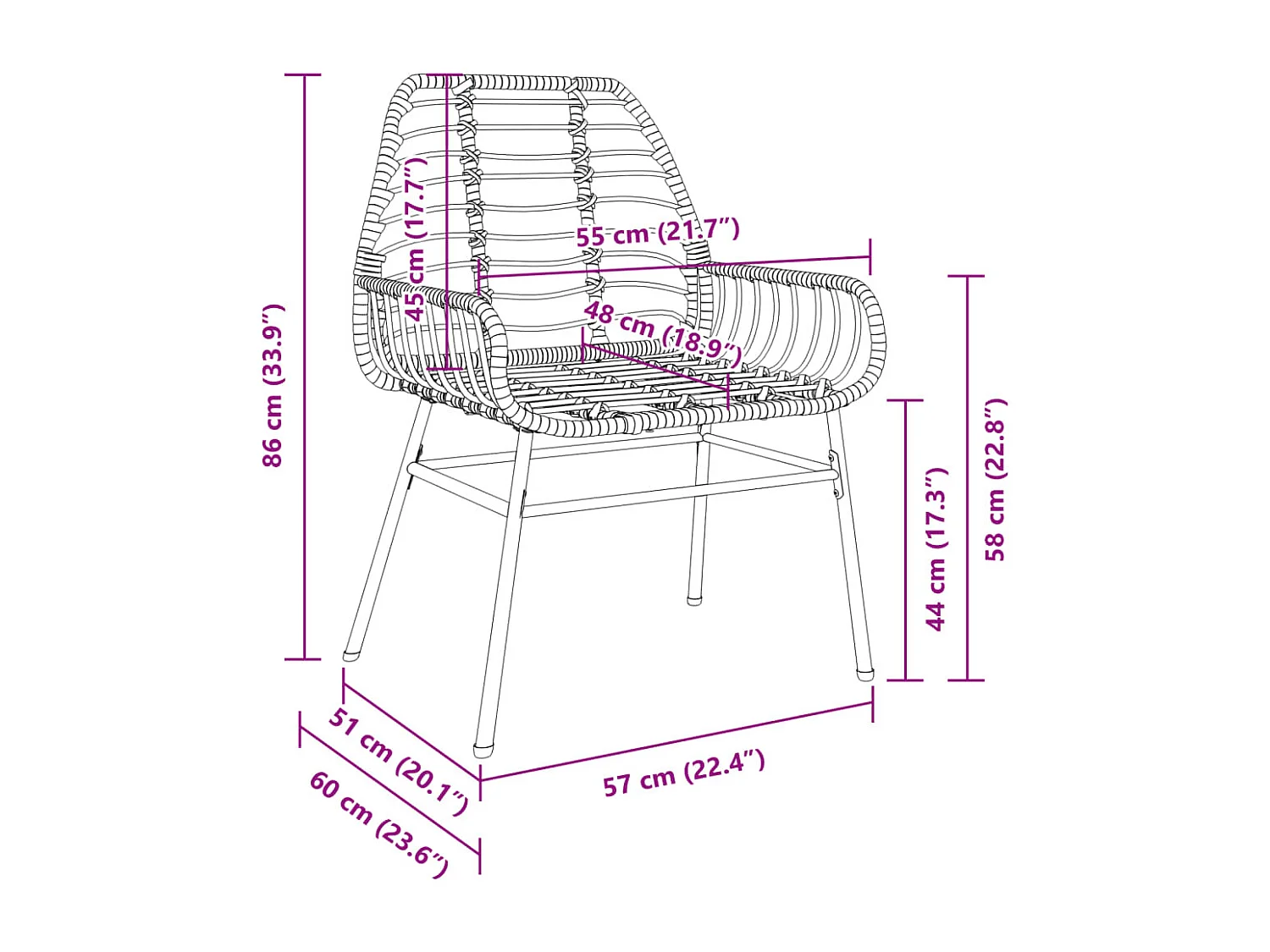 Set van 2 bruine tuinstoelen van gevlochten hars