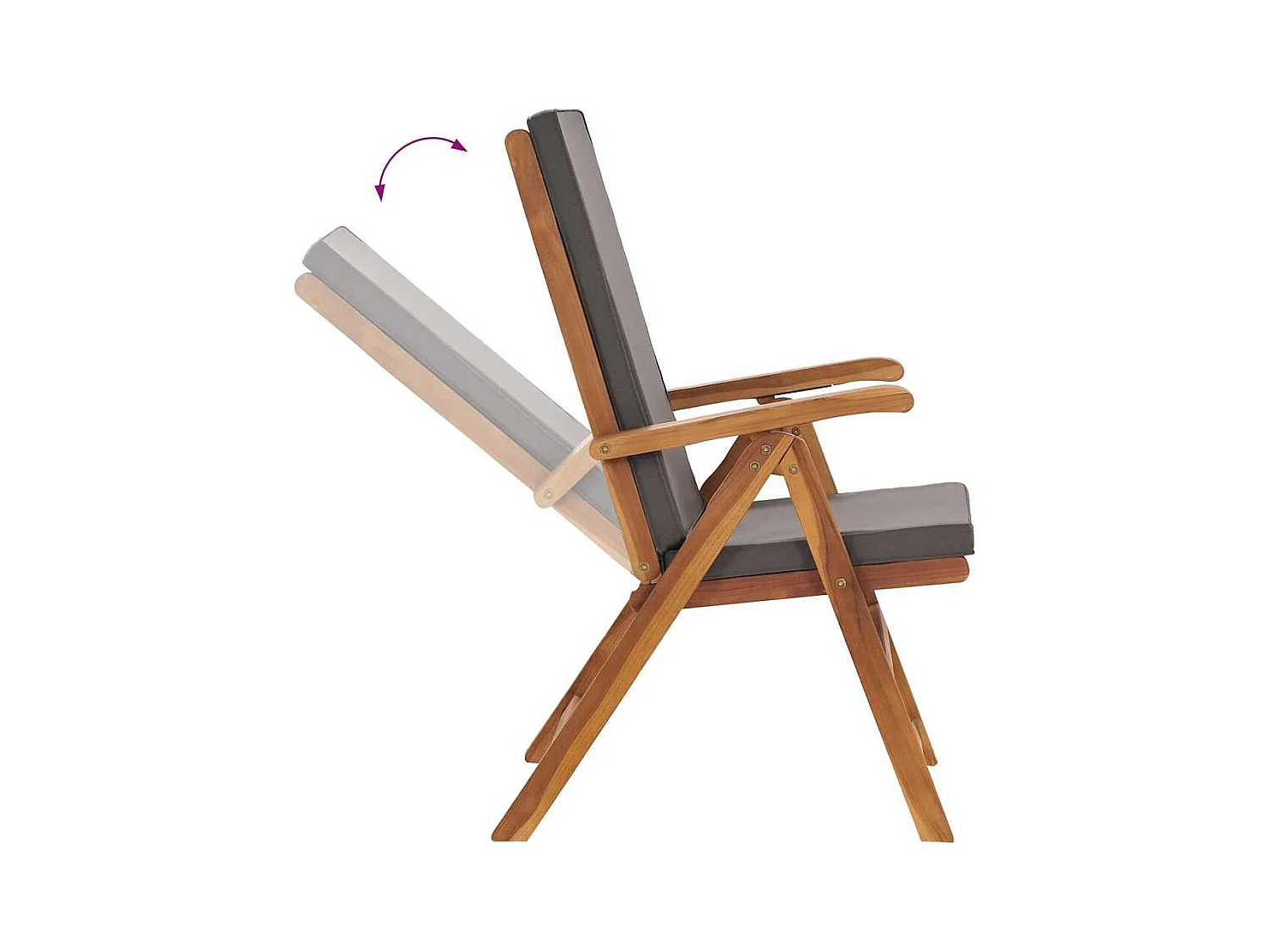 Set van 2 relaxstoelen met kussens, massief teakhout, grijs