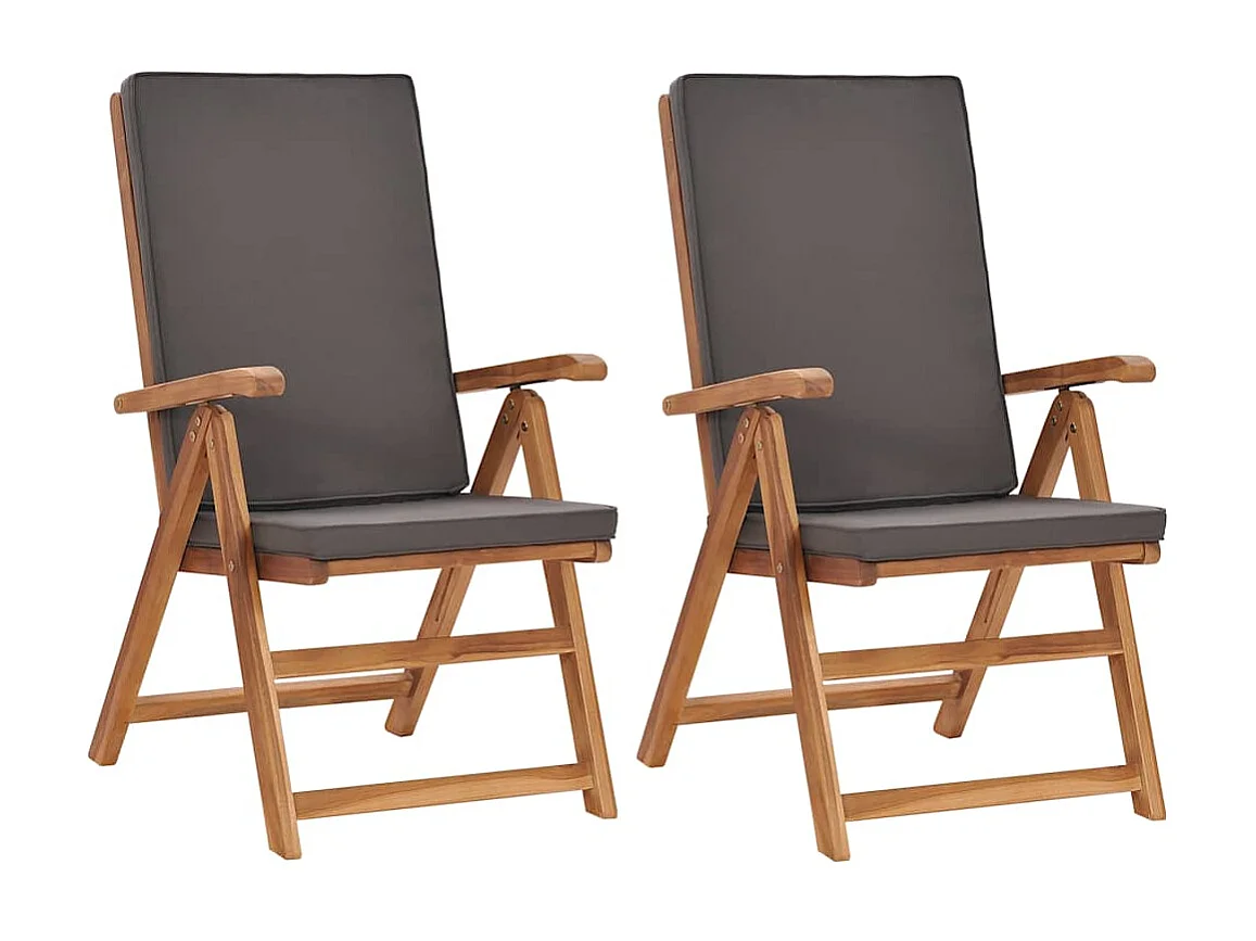 Chaises inclinables lot de 2 avec coussins Teck solide Gris