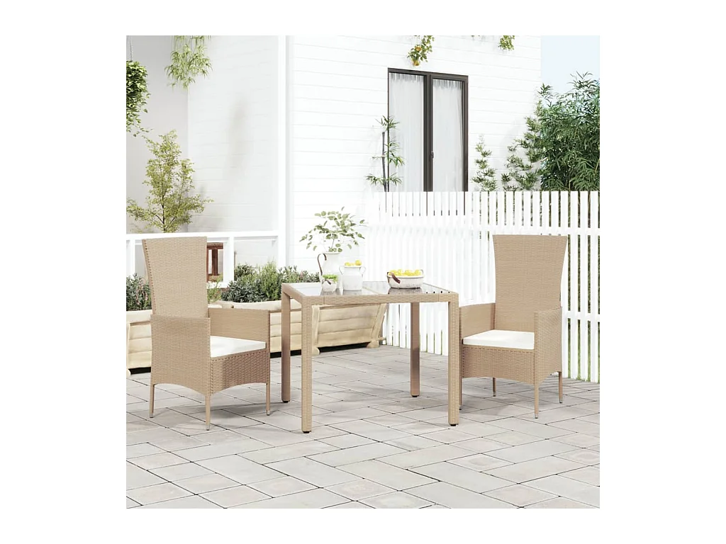 Chaises de jardin avec coussins lot de 2 Résine tressée Beige