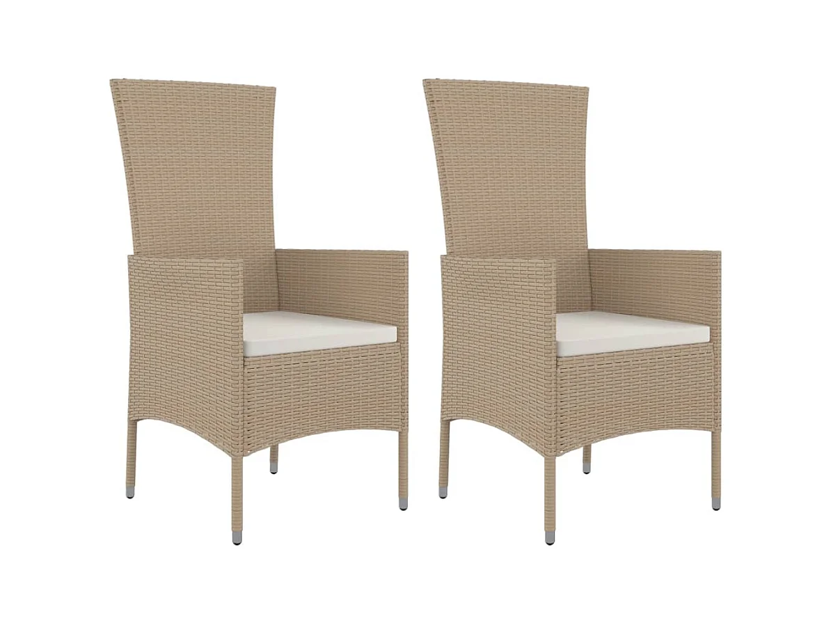 Chaises de jardin avec coussins lot de 2 Résine tressée Beige