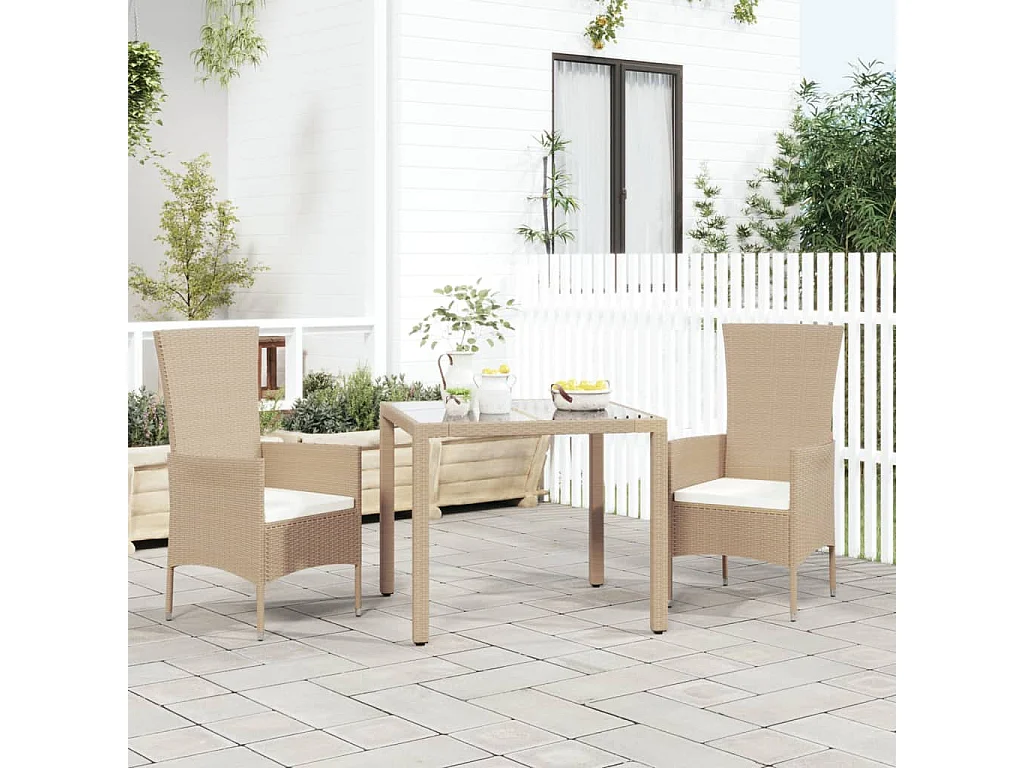 Chaises de jardin avec coussins lot de 2 Résine tressée Beige