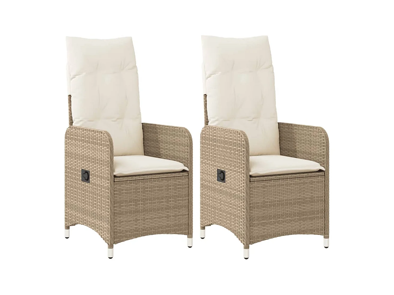 Conjunto de 2 sillas de jardín reclinables con cojines de ratán beige