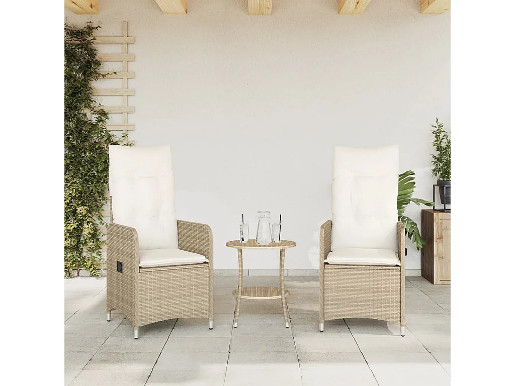 Set di 2 sedie da giardino reclinabili con cuscini in rattan beige