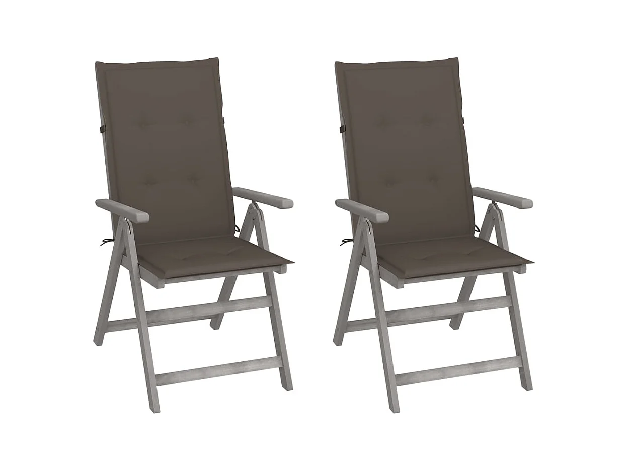 Set di 2 sedie da giardino reclinabili con cuscini in legno di acacia