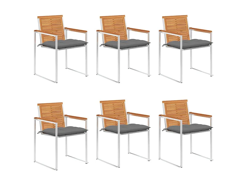 Chaises de jardin lot de 6 avec coussins Bois d'acacia solide