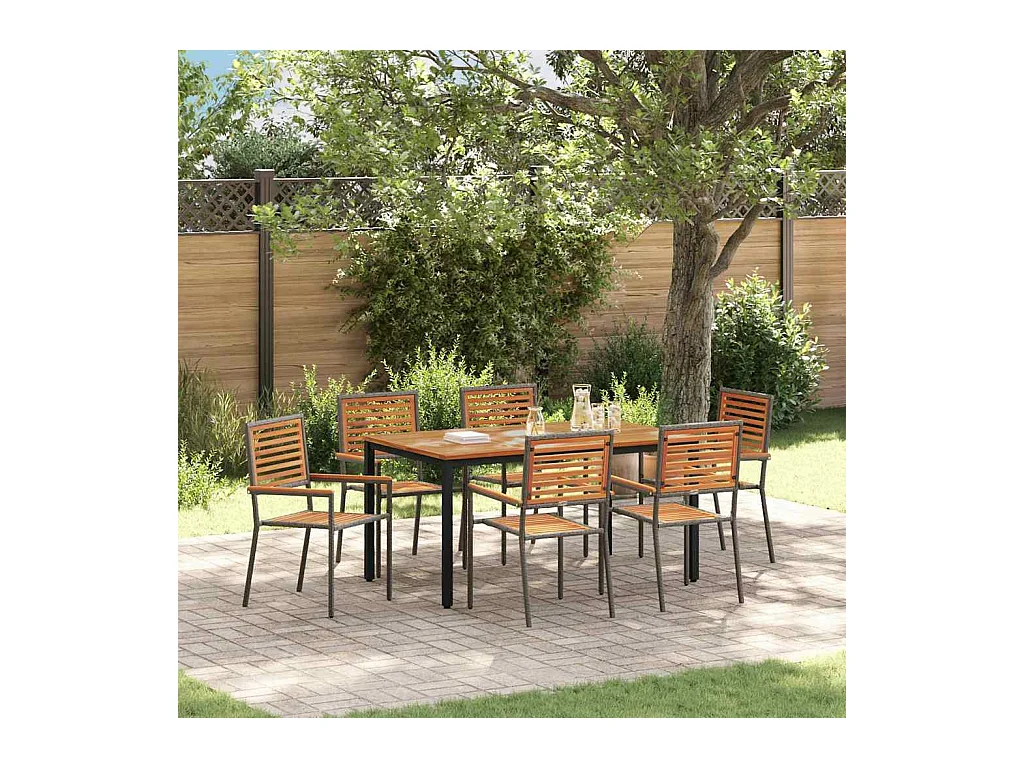 7-delige tuinset in beige en houtkleur