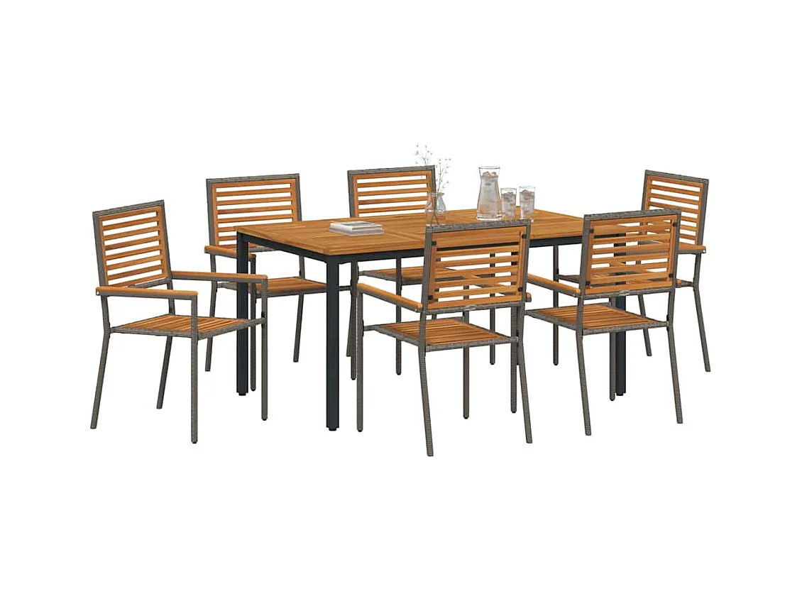 7-delige tuinset in beige en houtkleur