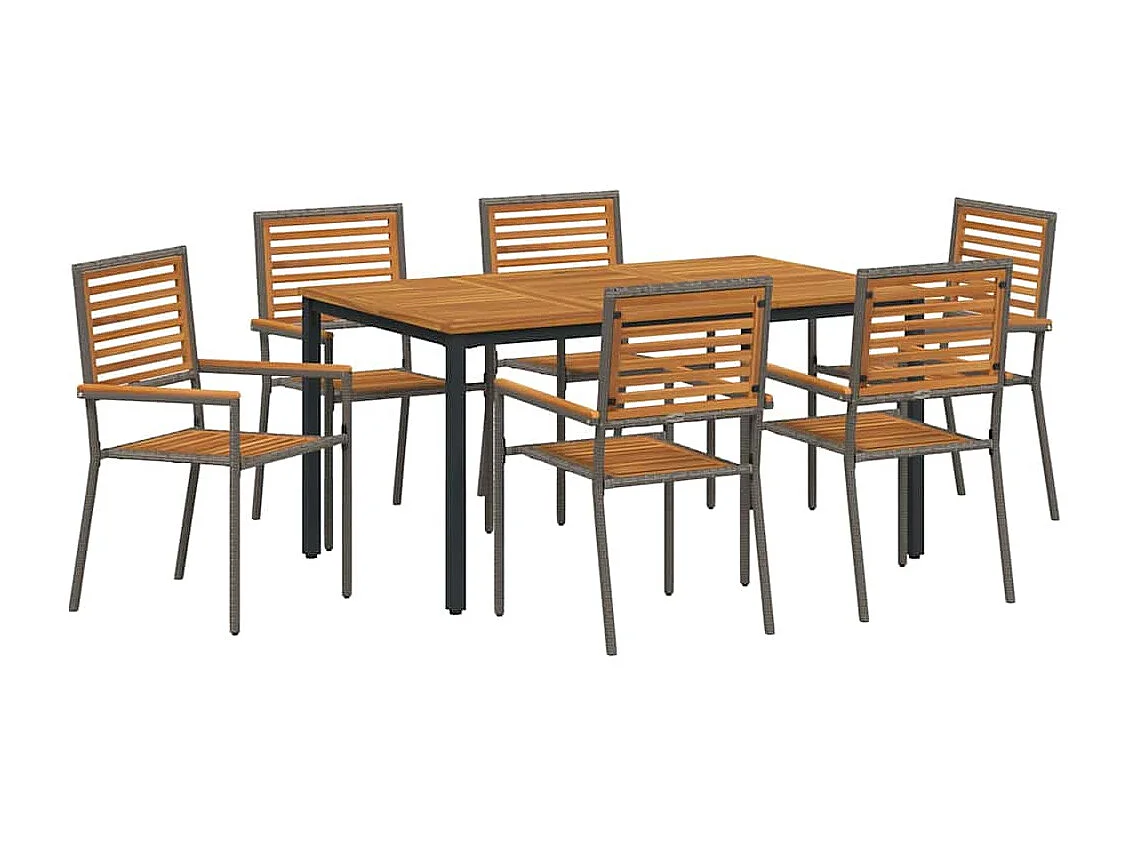 Ensemble de salle à manger pour jardin 7 pcs Beige et ton bois