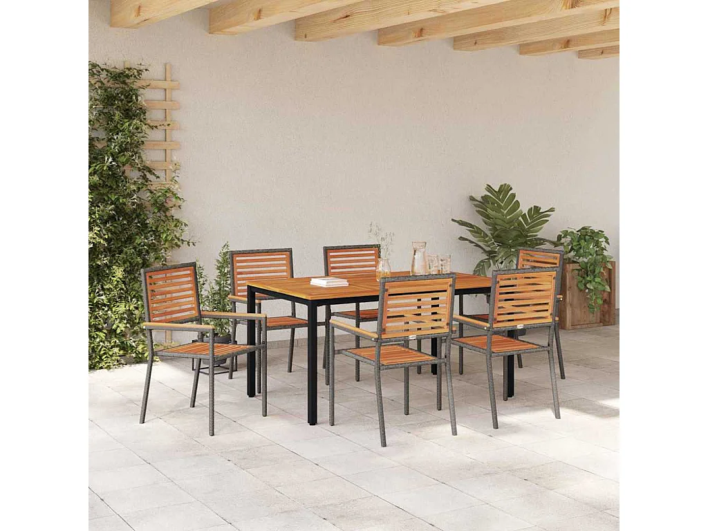 Ensemble de salle à manger pour jardin 7 pcs Beige et ton bois