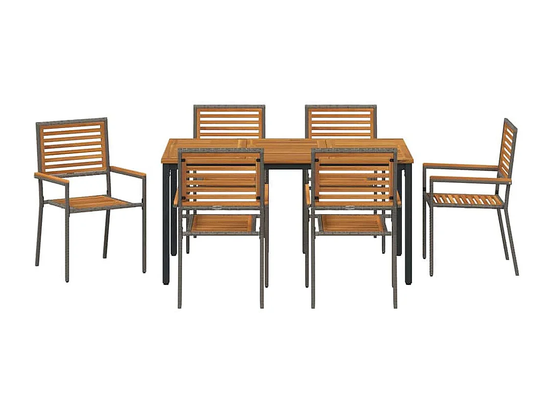 Ensemble de salle à manger pour jardin 7 pcs Beige et ton bois