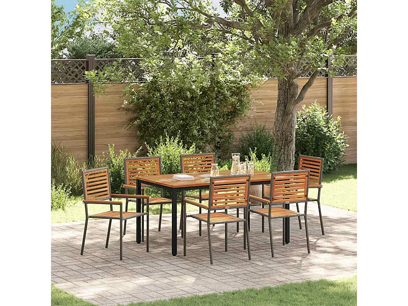 Ensemble de salle à manger pour jardin 7 pcs Beige et ton bois