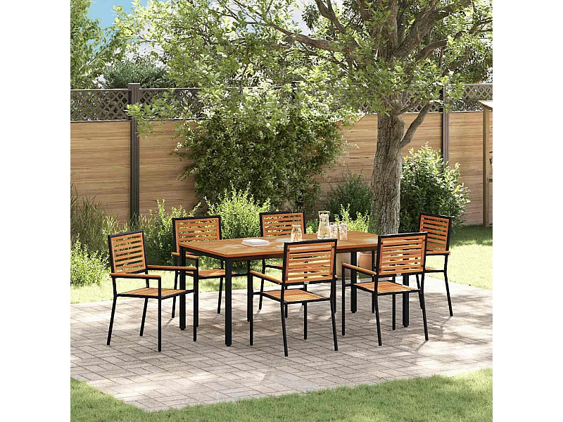 Set da pranzo da giardino 7 pezzi, nero, legno