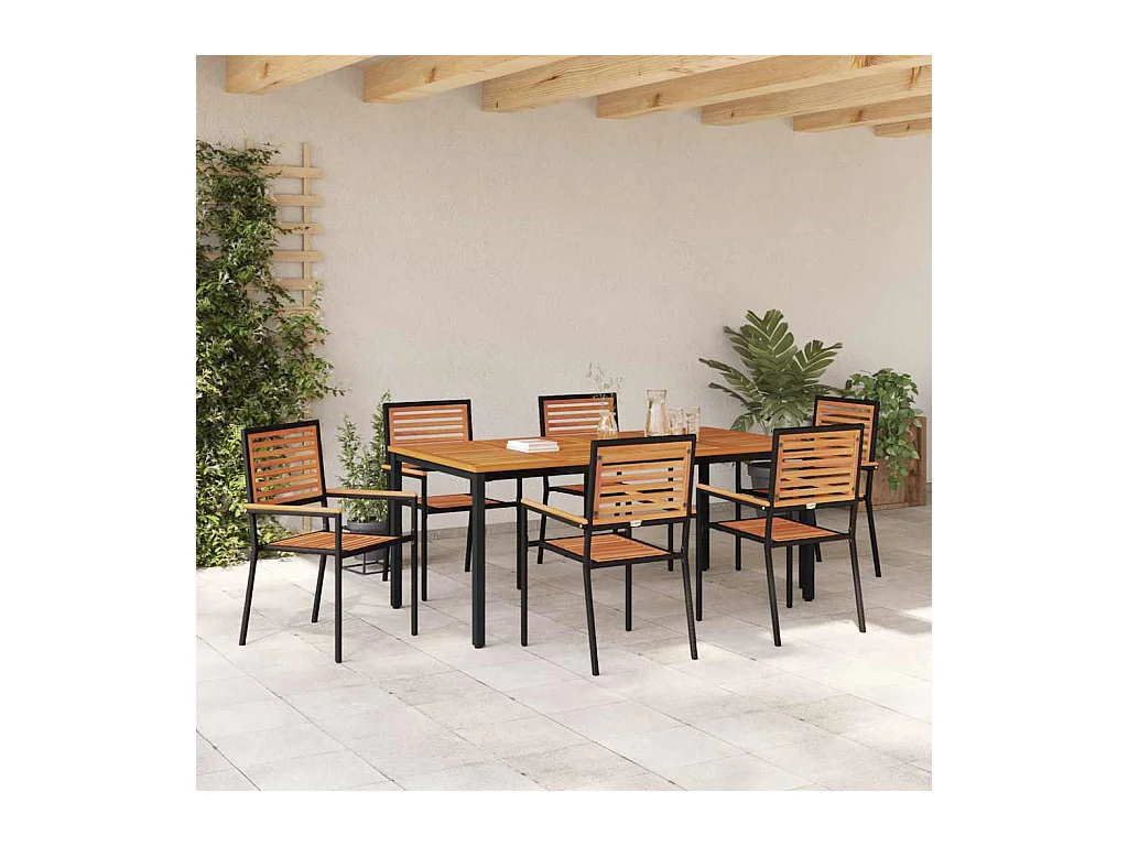 Set da pranzo da giardino 7 pezzi, nero, legno