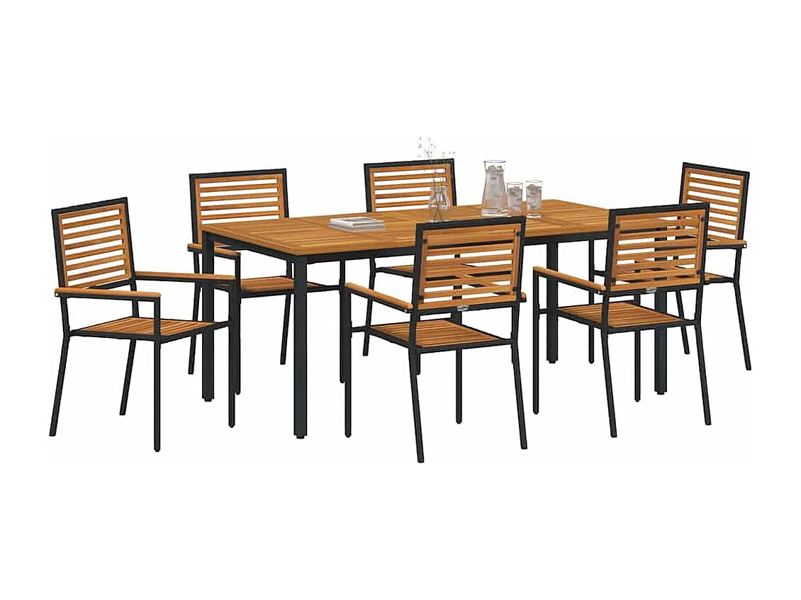 Ensemble de salle à manger pour jardin 7 pcs Noir, Bois