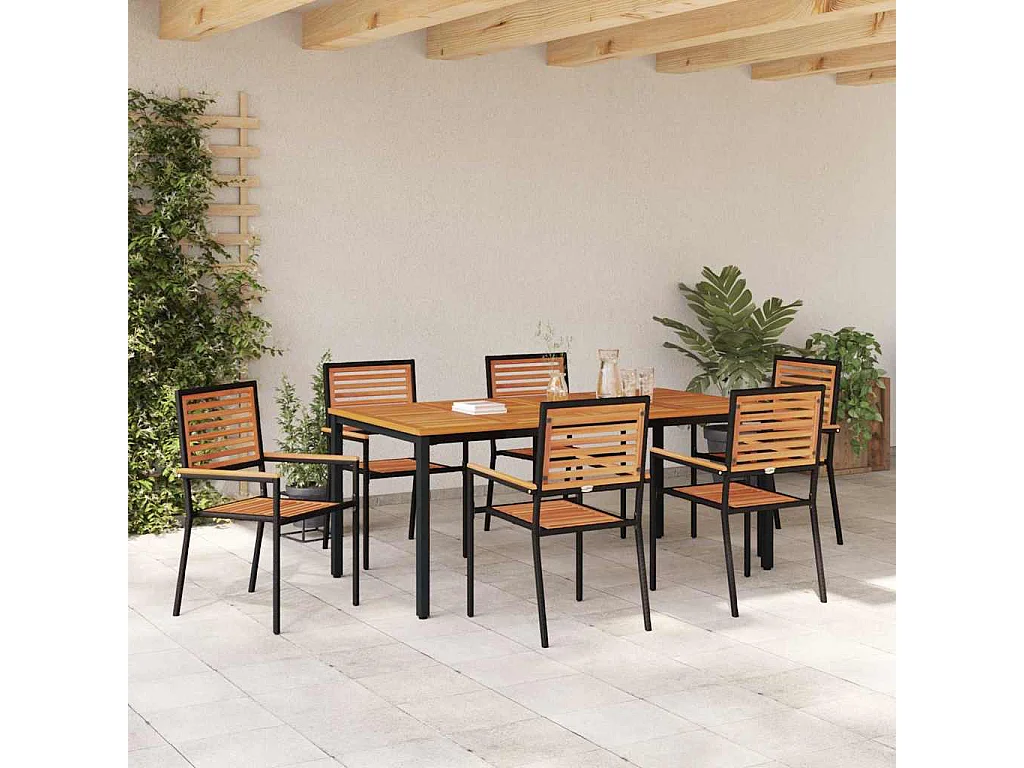 Ensemble de salle à manger pour jardin 7 pcs Noir, Bois