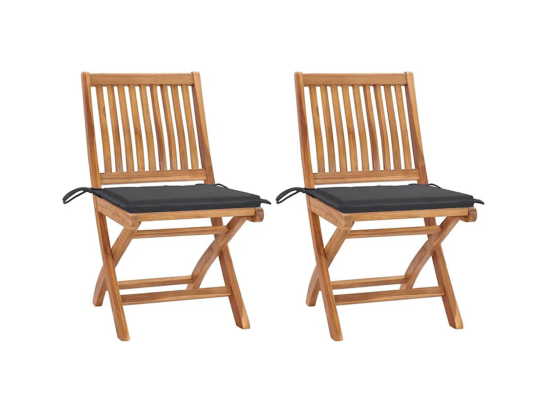 Chaises de jardin lot de 2 et coussins anthracite Bois de teck