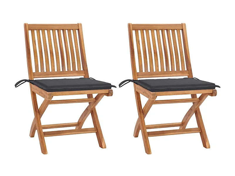 Chaises de jardin lot de 2 et coussins anthracite Bois de teck