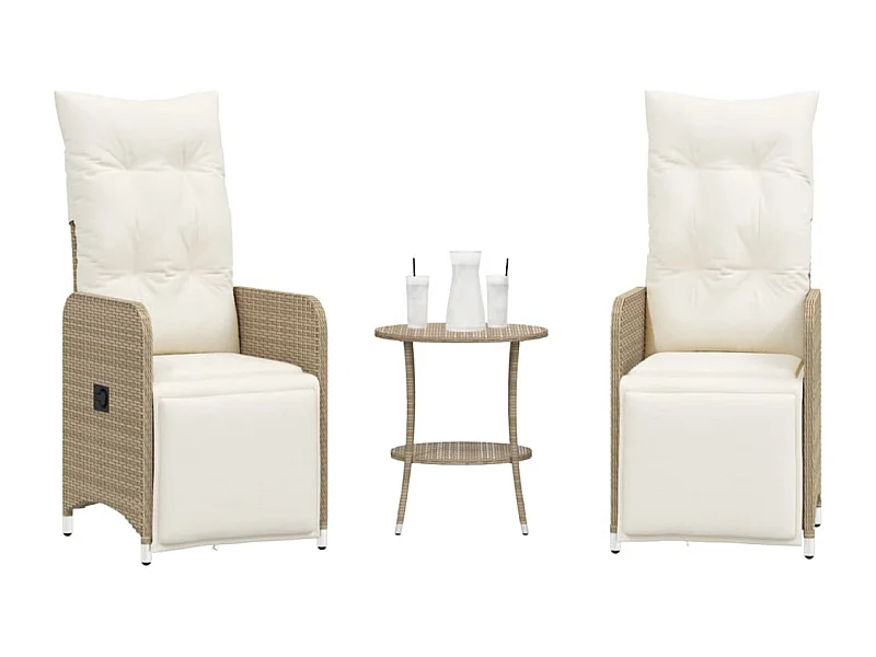 Set van 2 verstelbare tuinstoelen met beige rotan tafel