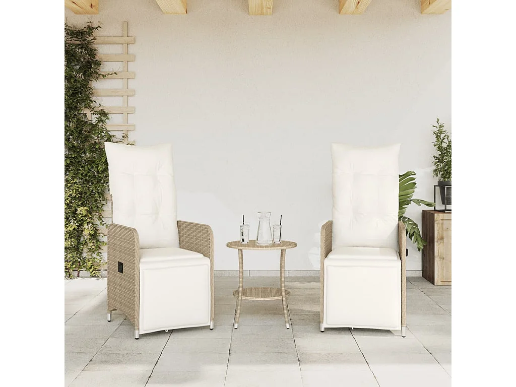 Set di 2 sedie da giardino reclinabili con tavolo in rattan beige