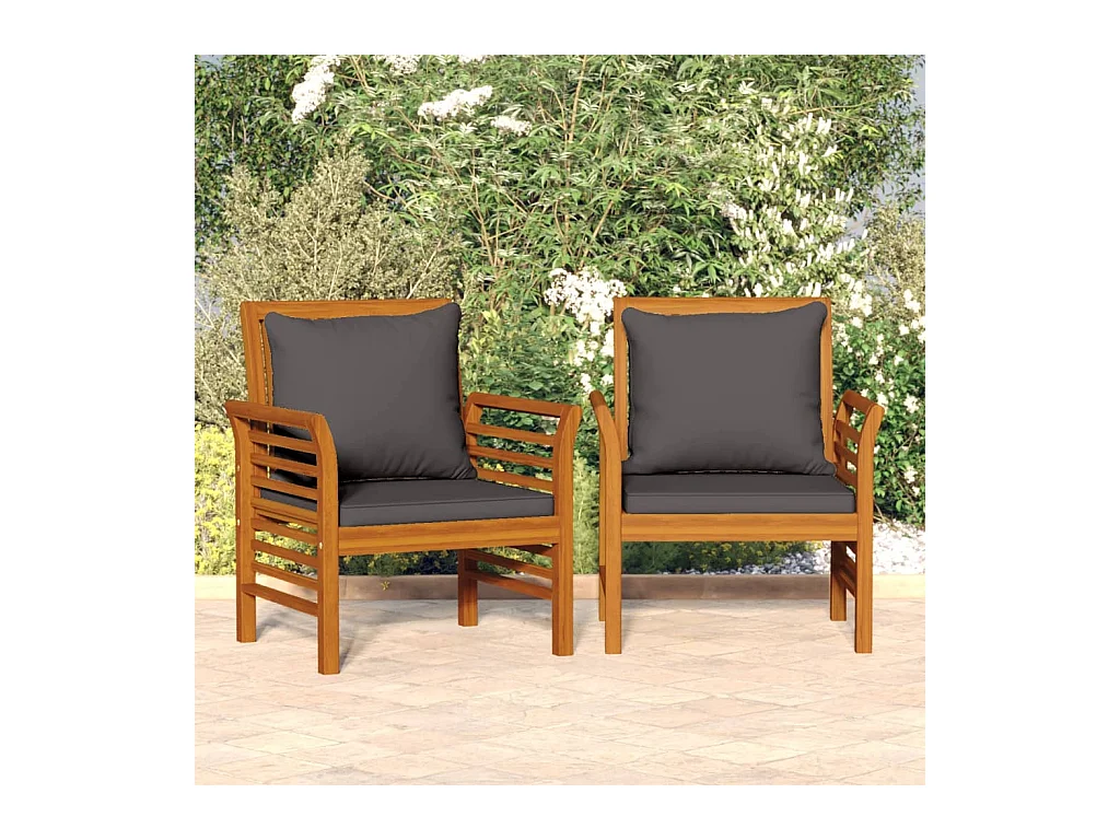 Bankstoelen donkergrijs kussens set van 2 massief acacia