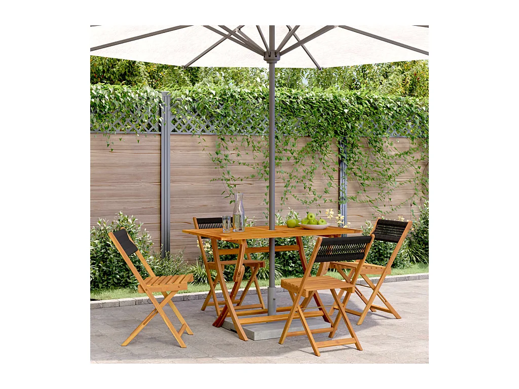 Set di 4 sedie da giardino pieghevoli in legno massello di acacia nero