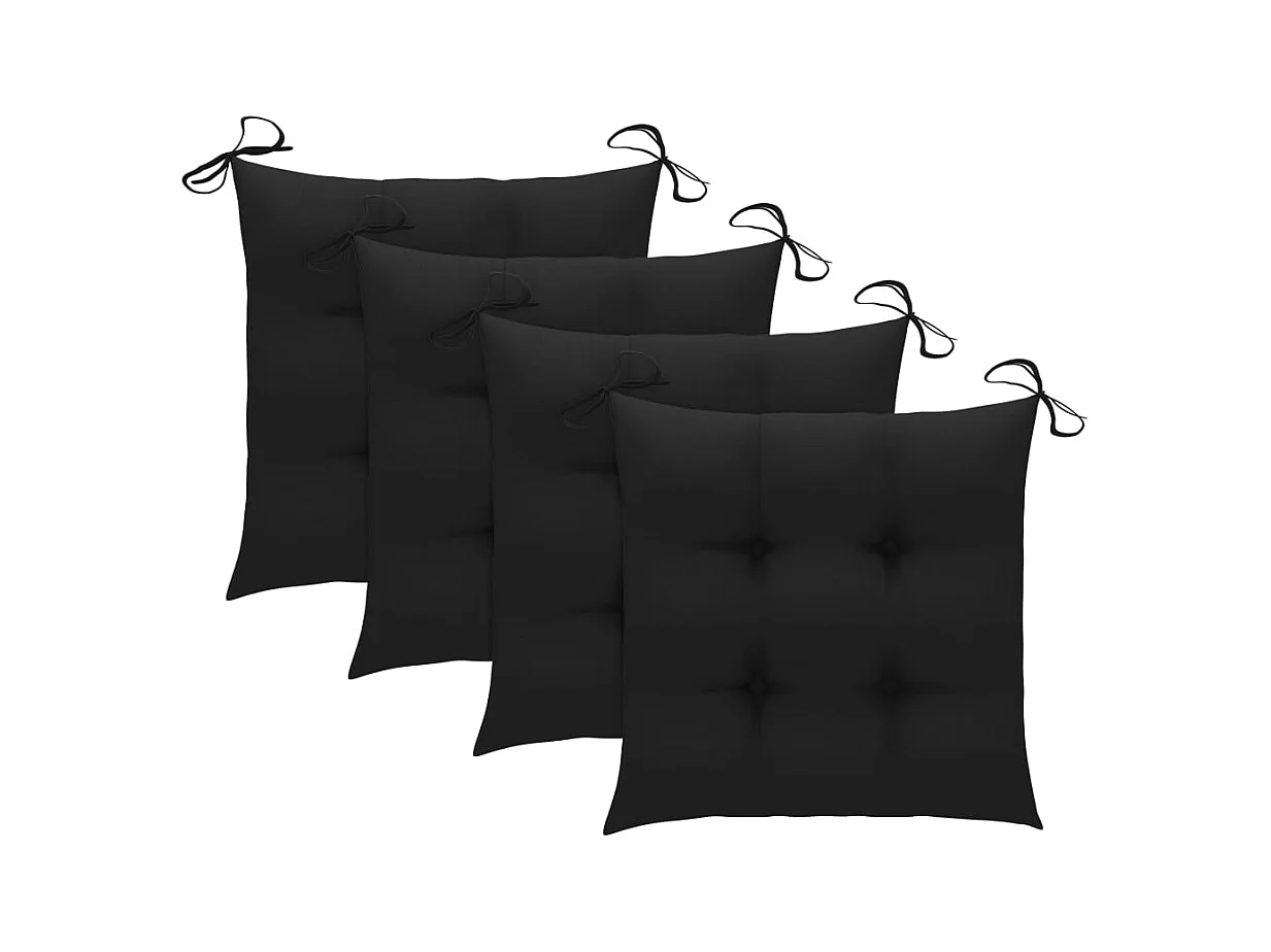 Set di 4 sedie da giardino e cuscini neri in legno massello di teak