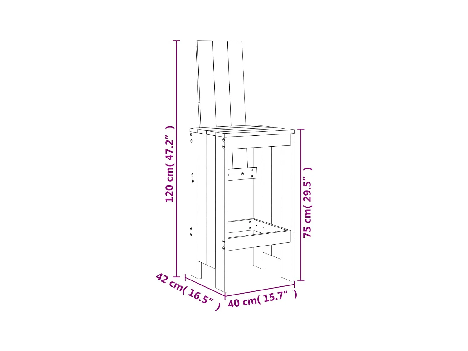 Barkrukken set van 2 wit 40x42x120 cm massief grenenhout