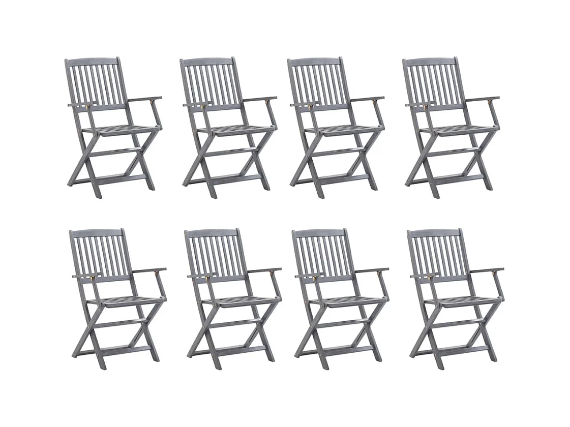 Set van 8 klapstoelen voor buiten met kussens van acaciahout