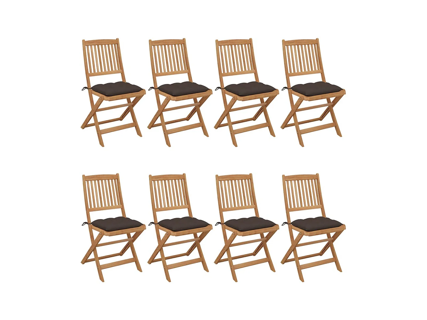 Set di 8 sedie da giardino pieghevoli con cuscini in legno di acacia