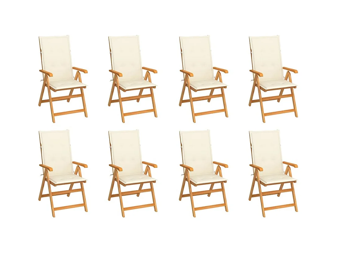Juego de 8 sillas reclinables de jardín y cojines de teca maciza