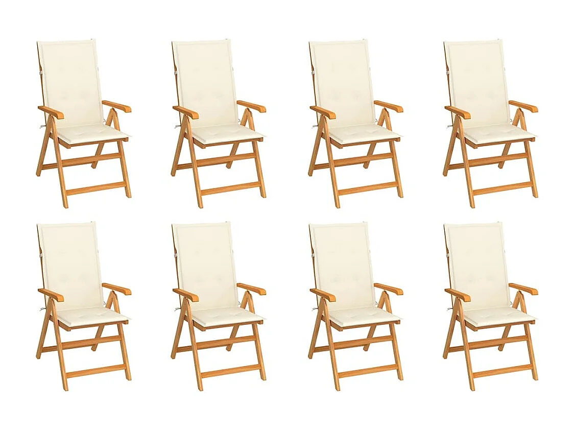 Chaises inclinables de jardin et coussins lot de 8 Teck solide